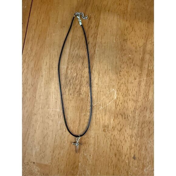 Spike Nail Cross Necklace with Leather cord 21" - Picture 2 of 5